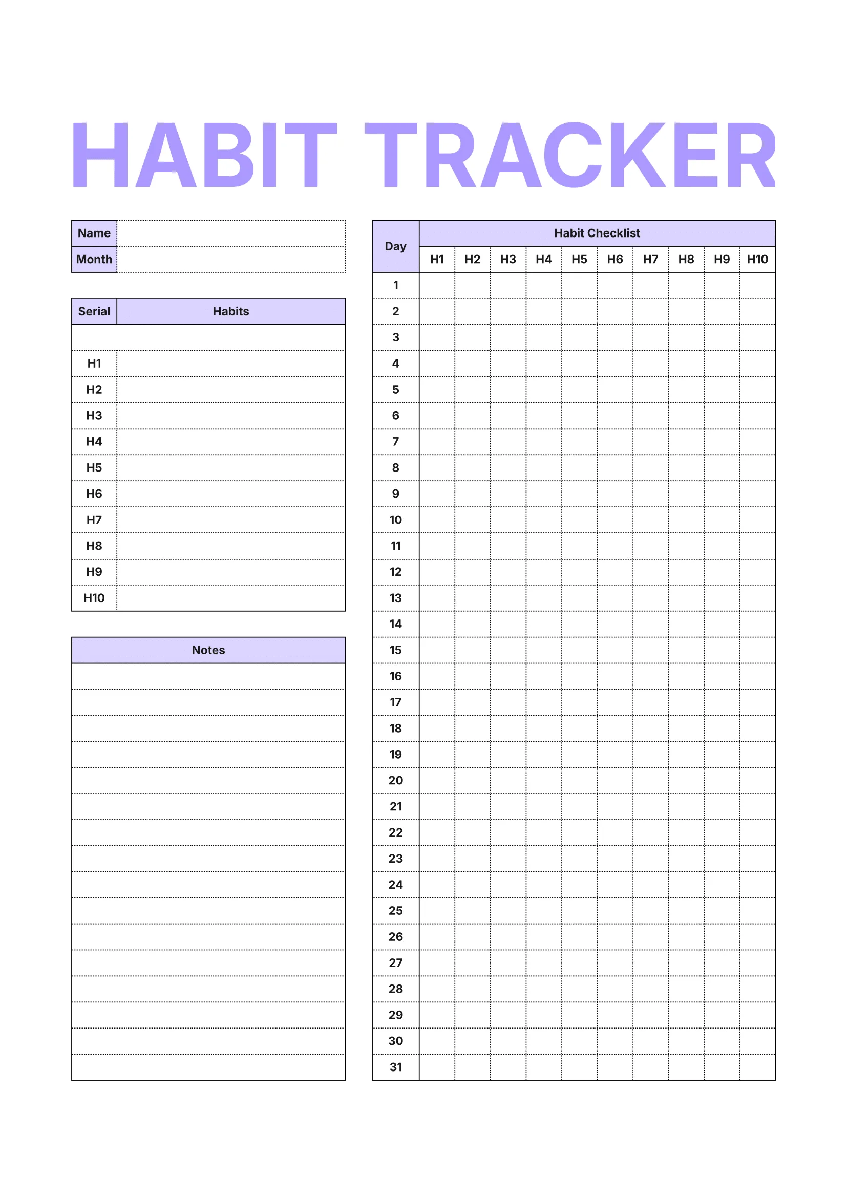 Printable Habit Tracker 1