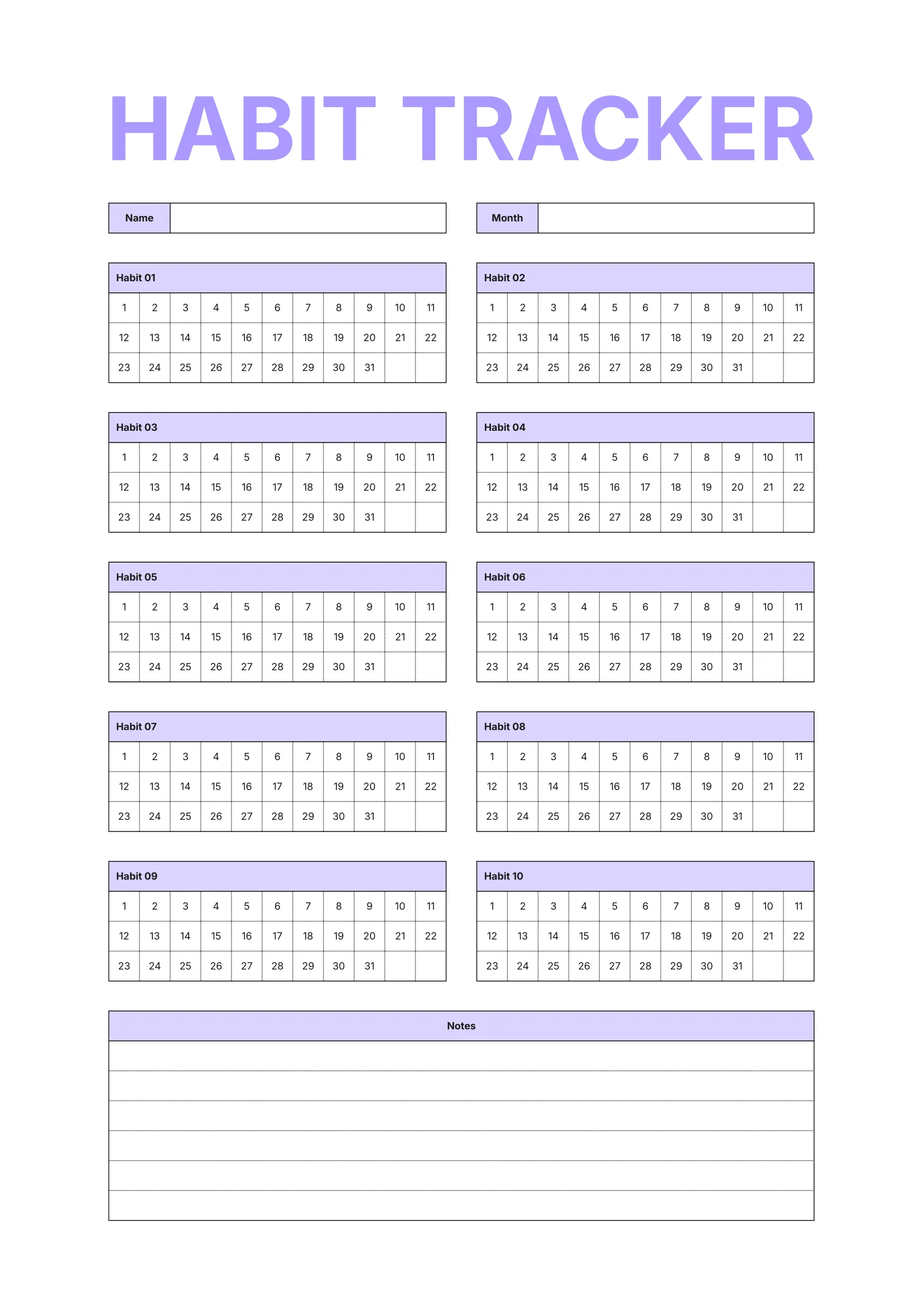 Printable Habit Tracker 2